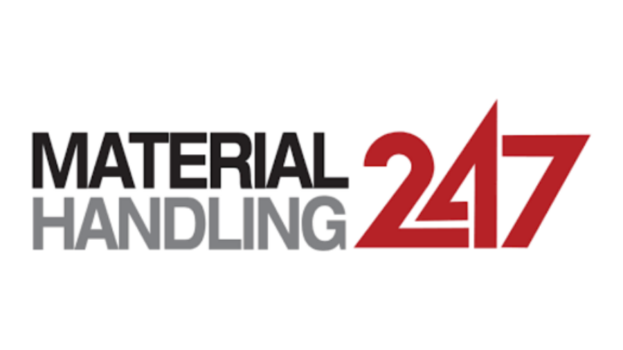 The image shows the logo for Material Handling 24/7, with the words Material Handling in black and gray, and 24/7 in bold red text.