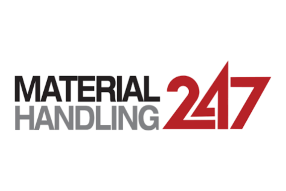 The image shows the logo for Material Handling 24/7, with the words Material Handling in black and gray, and 24/7 in bold red text.