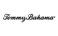 The image shows the Tommy Bahama logo in black cursive lettering on a light gray background.