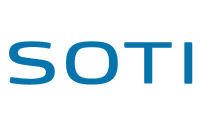 Blue capital letters spelling SOTI on a light gray background, representing innovation in mobile & edge technology.