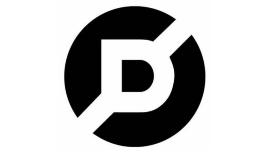 A bold black circle with a white diagonal line cutting through it, forming the shape of a capital letter D in the center. The background is white.