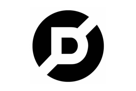 A bold black circle with a white diagonal line cutting through it, forming the shape of a capital letter D in the center. The background is white.
