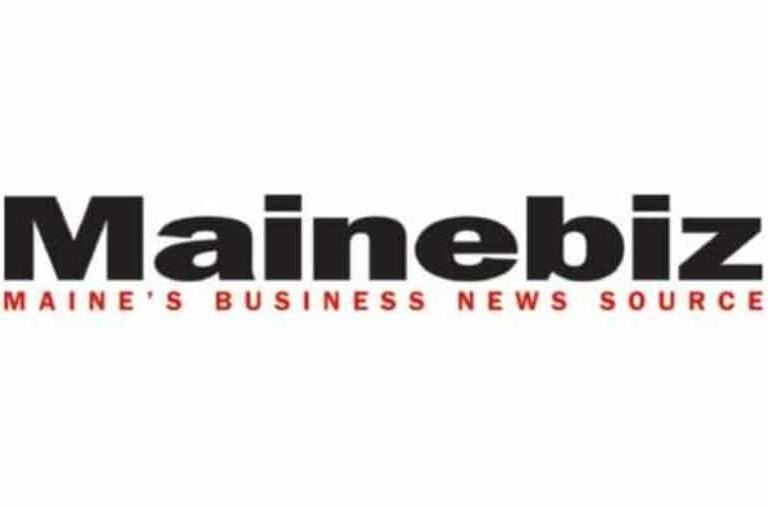 The Mainebiz logo features bold black Mainebiz text, with smaller red text below it reading MAINES BUSINESS NEWS SOURCE on a white background.