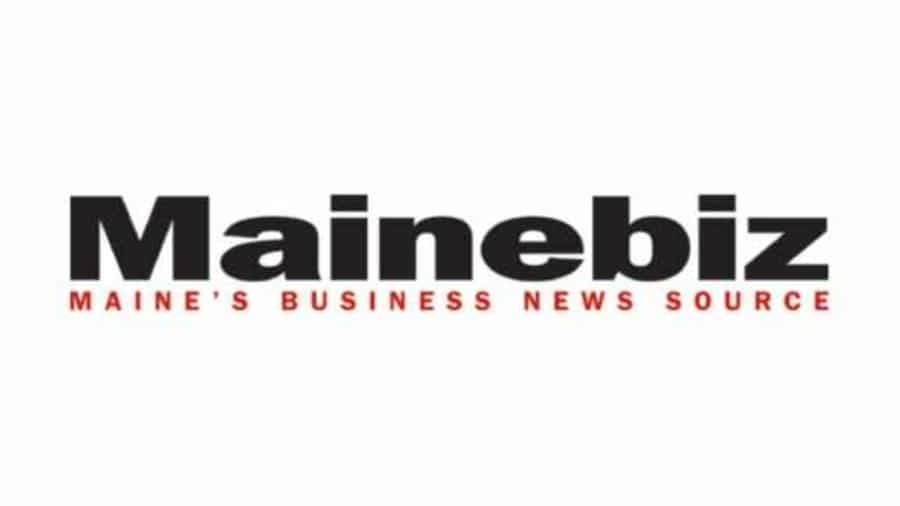 The Mainebiz logo features bold black Mainebiz text, with smaller red text below it reading MAINES BUSINESS NEWS SOURCE on a white background.