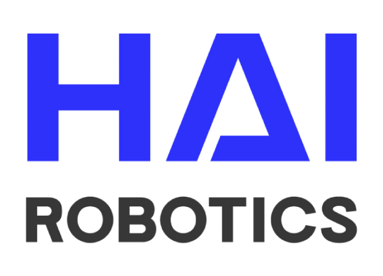Logo with the word HAI in large blue letters above the word ROBOTICS in smaller black letters, all on a light background.