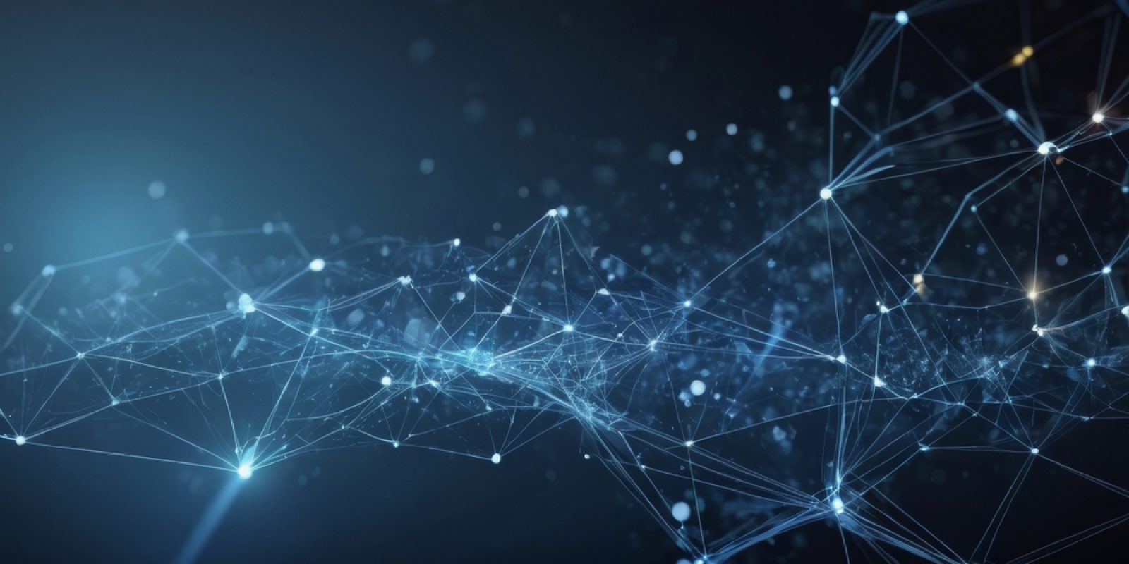A digital network visualization with glowing blue nodes and connecting lines on a dark background, representing data, technology, or phenix-like connections.
