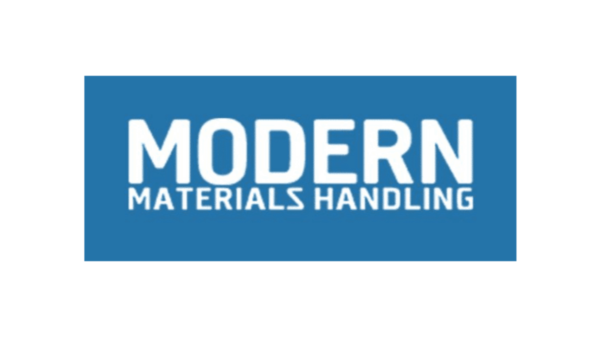 White text on a blue background reads MODERN MATERIALS HANDLING in bold, all-capital letters, with MODERN in larger font above MATERIALS HANDLING.