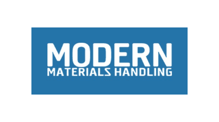 White text on a blue background reads MODERN MATERIALS HANDLING in bold, all-capital letters, with MODERN in larger font above MATERIALS HANDLING.