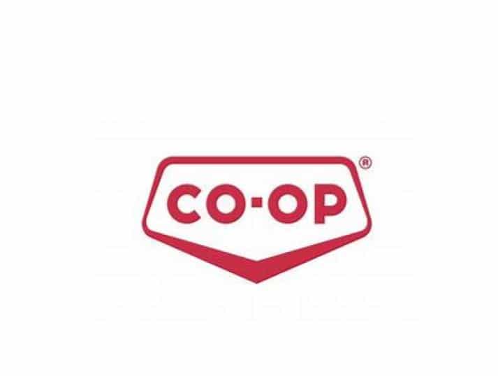 Red CO-OP logo with CO-OP in bold capital letters inside a red geometric shape on a white background.