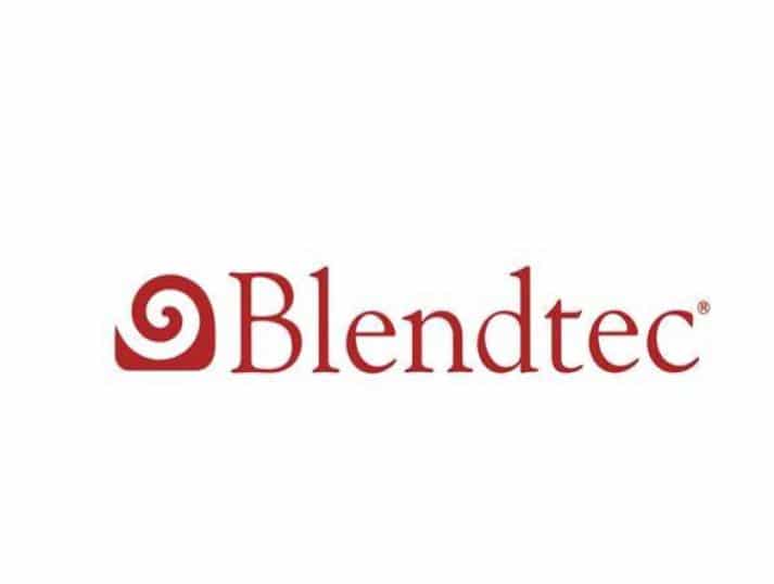 The Blendtec logo features a red swirl icon to the left of the word Blendtec, which is written in red, stylized lowercase letters on a white background.