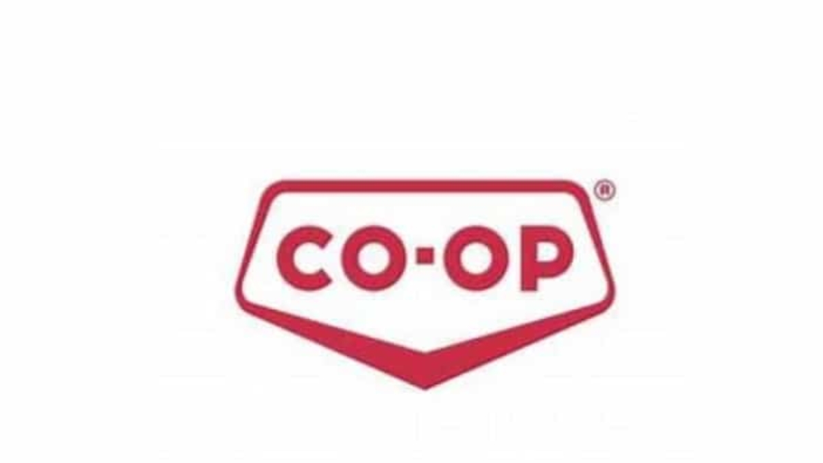 Red CO-OP logo with bold letters inside a shield-like shape on a white background.