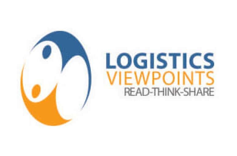 Logo for Logistics Viewpoints featuring abstract blue and orange shapes forming a circular design, with the text LOGISTICS VIEWPOINTS READ-THINK-SHARE to the right.