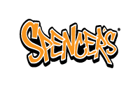 The image shows the Spencers logo with the word Spencers written in bold, orange, graffiti-style letters on a light background.