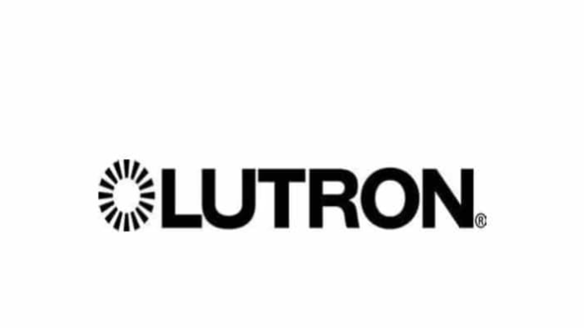 Lutron logo with black uppercase text and a circular sunburst design to the left of the word LUTRON on a white background.