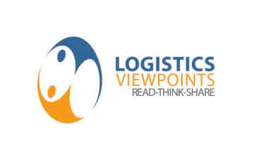 Logo with an abstract blue and orange circular design next to the words LOGISTICS VIEWPOINTS in blue and READ-THINK-SHARE in orange.