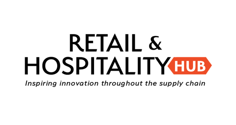 Logo reading Retail & Hospitality Hub with HUB highlighted in an orange box. Below, smaller text says, Inspiring innovation throughout the supply chain. The background is white.