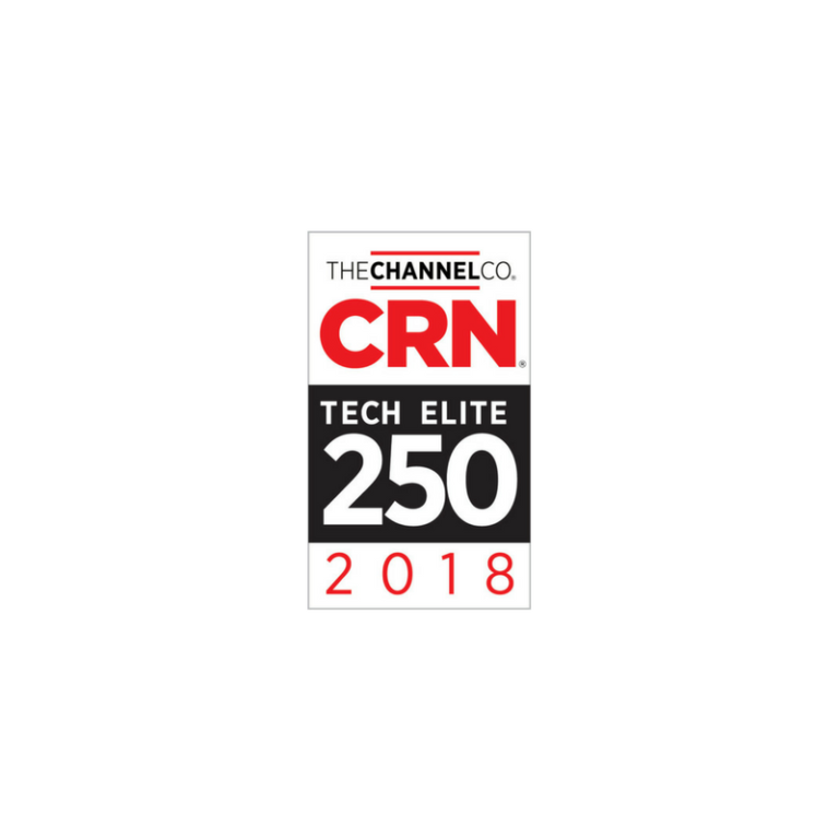 Logo for The Channel Company’s CRN Tech Elite 250, with “2018” in red at the bottom and “Tech Elite 250” in large white letters on a black background in the center.