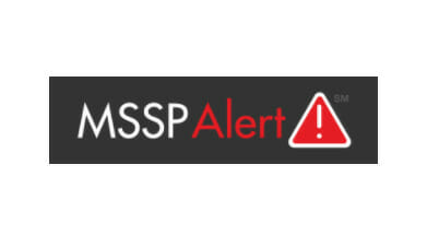 Logo with the text MSSP Alert featuring a red triangle with an exclamation mark, all on a black background.