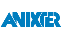 Blue ANIXTER logo in bold, geometric letters on a light gray background, representing a commitment to warehouse optimization.