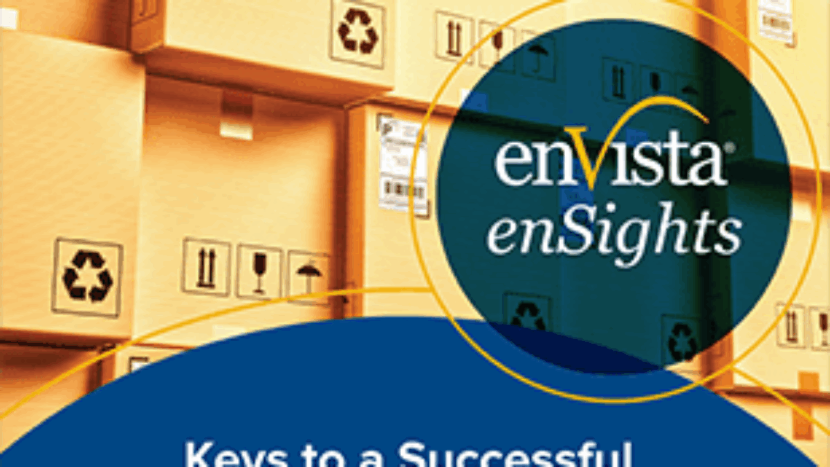 Stacks of cardboard shipping boxes with recycling symbols are shown behind a blue circular banner. The banner reads: Keys to a Successful Drop Ship Implementation by Chad Andrews, enVista Senior Solutions Architect.