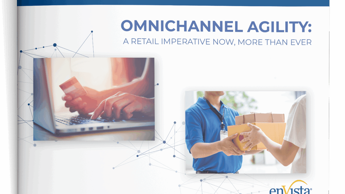 A white paper cover titled Omnichannel Agility: A Retail Imperative Now, More Than Ever with images of hands typing on a laptop with a credit card and a person handing a package to a customer. The enVista logo is at the bottom right.