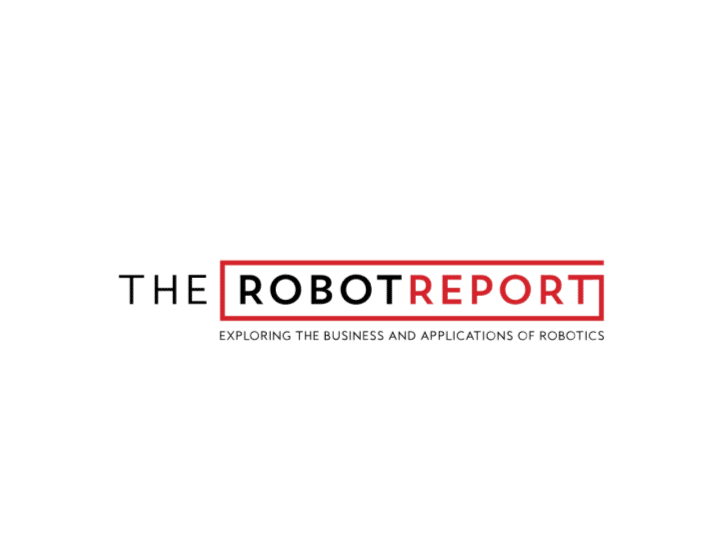 Logo for The Robot Report with the words ROBOT REPORT in bold, outlined in a red box. Below, smaller text reads: Exploring the business and applications of robotics.