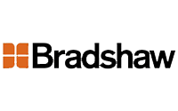 The image displays the Bradshaw logo with an orange, four-square icon on the left and the word Bradshaw in bold black text on the right, all set against a light gray background.