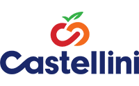 Castellini logo featuring a stylized fruit icon with orange and red colors, a green leaf on top, and the word Castellini in bold blue letters below.