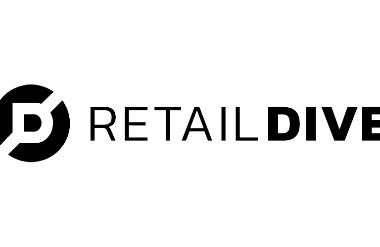 Retail Dive logo featuring a stylized D in a black circle to the left of the words RETAIL DIVE in bold, black, uppercase letters on a light gray background.