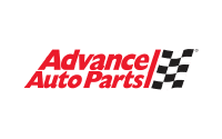 Advance Auto Parts logo in red text with a black-and-white checkered racing flag on the right, set against a light gray background.
