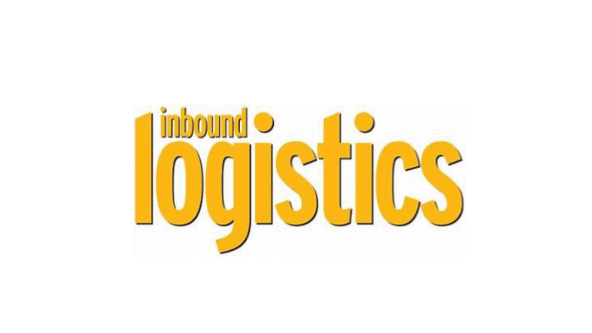 The words inbound logistics are written in bold yellow letters on a white background, with inbound in smaller font above the larger word logistics.