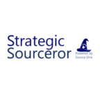 Logo for Strategic Sourceror with a blue wizard hat graphic and the text Powered by Source One beneath the hat on a white background.