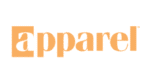 The word apparel is written in lowercase, bold, orange letters on a white background. The letter a is stylized with a cut-out design in a square.