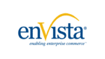 The enVista logo with the word “enVista” in blue, featuring a yellow curved checkmark forming the “V.” Below, in smaller blue text, it reads: “enabling enterprise commerce™.” The background is white.