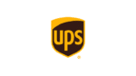 The image shows the UPS logo, featuring the lowercase letters ups in yellow on a brown and yellow shield-shaped background, centered on a white background.