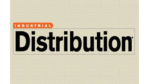 Logo with the word Distribution in large black letters and the word Industrial in smaller white letters on an orange background, set against a beige background.