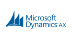 Microsoft Dynamics AX logo with three blue sail-like shapes on the left and the words Microsoft Dynamics AX in blue text on the right, all on a white background.