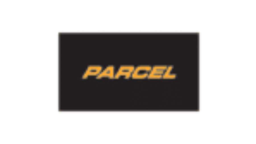 The word PARCEL is centered in bold, yellow, uppercase letters on a black rectangular background.