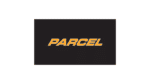 The word PARCEL is centered in bold, yellow, uppercase letters on a black rectangular background.