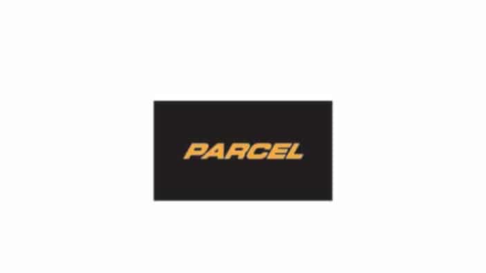 A black rectangle with the word PARCEL in bold, yellow-orange uppercase letters centered on a white background.