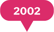 A pink speech bubble shape with the year 2002 written in bold white numbers in the center.