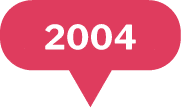 A red speech bubble with the year 2004 written in bold white text at the center.