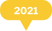 Yellow speech bubble with a pointed tip at the bottom, containing the white text 2021 in bold font.