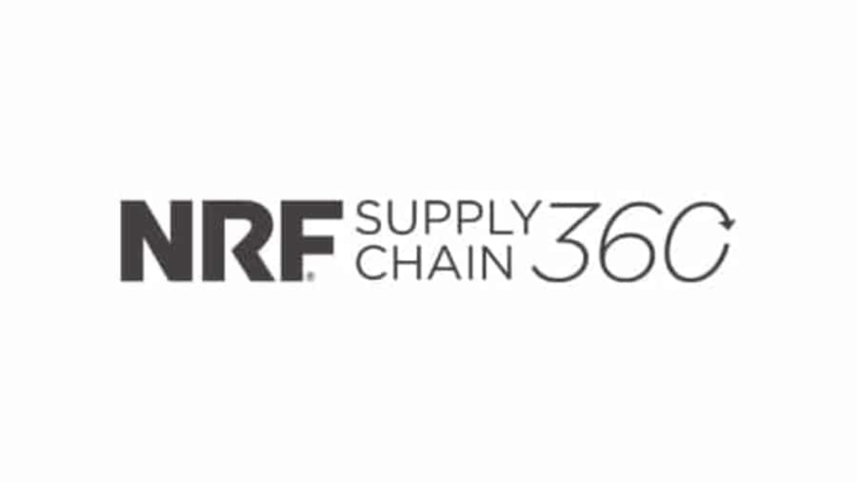 NRF Supply Chain 360 logo in black text on a white background, with the number 360 featuring an arrow forming a circular motion around the zero.