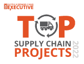 Logo for Top Supply Chain Projects 2022 by Supply & Demand Chain Executive, featuring bold orange text and a truck with arrows forming a circular path.