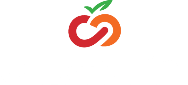Logo with a stylized red and orange fruit forming a loop with a green leaf on top, above the word Castellini in bold white letters.
