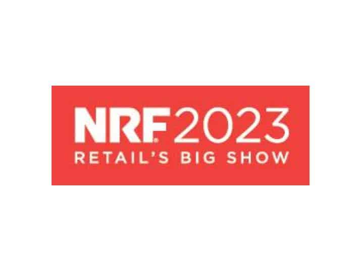 Red rectangular logo with white text that reads NRF 2023 RETAILS BIG SHOW.