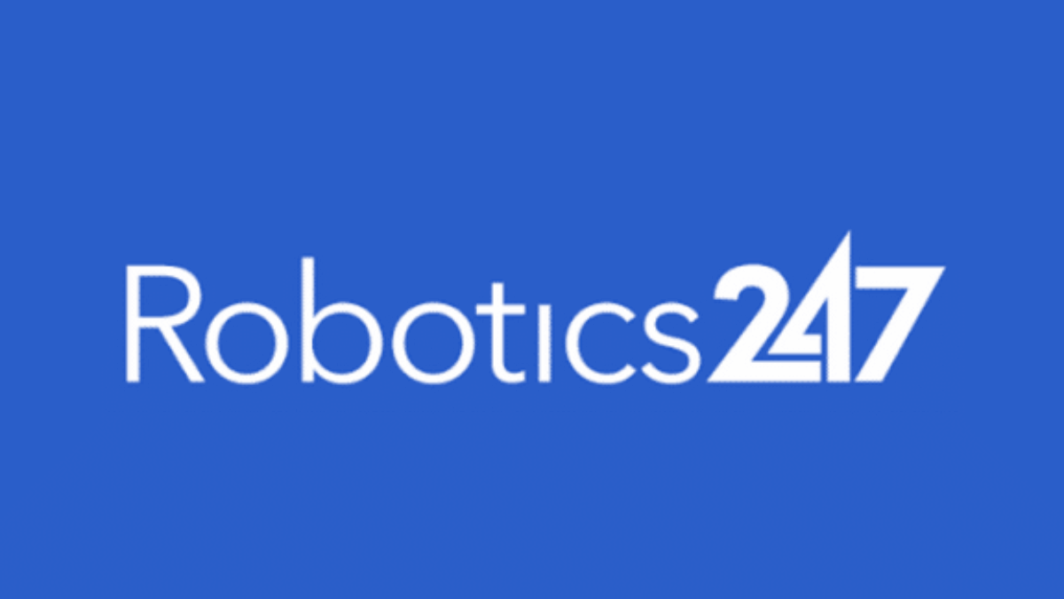 White text on a blue background reads Robotics 247, with Robotics in regular font and 247 in bold, indicating around-the-clock robotics coverage or services.