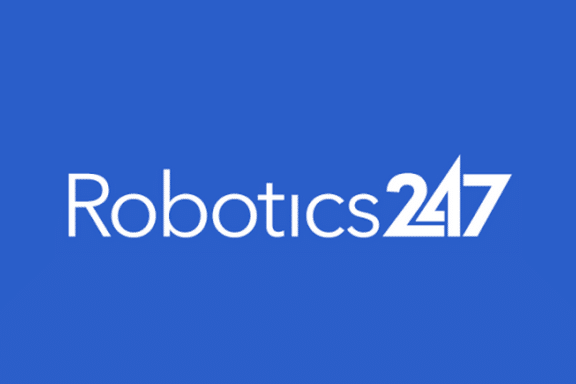 White text on a blue background reads Robotics 247, with Robotics in regular font and 247 in bold, indicating around-the-clock robotics coverage or services.
