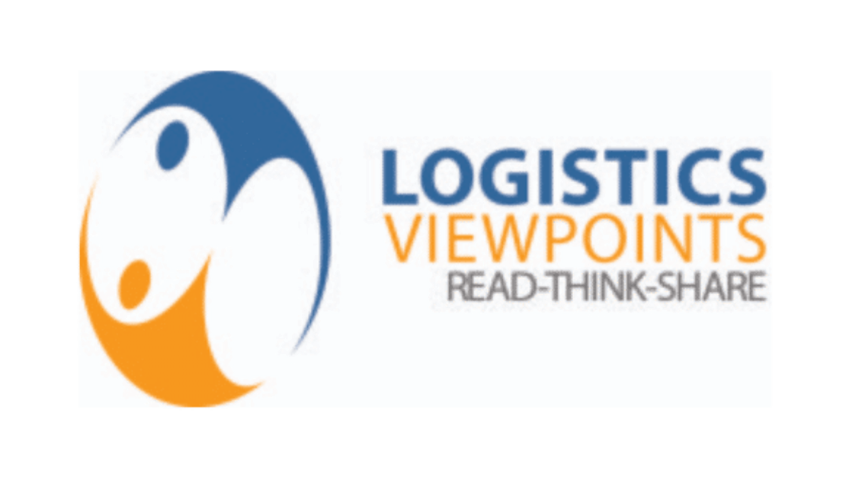 Logo for Logistics Viewpoints featuring an abstract blue and orange design on the left and the words LOGISTICS VIEWPOINTS READ-THINK-SHARE in blue and orange text on the right.
